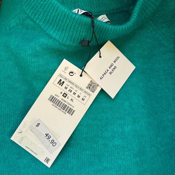 ZARA Alpaca Wool Blend Soft Sweater Teal Green M NWT 9598/129 - Picture 2 of 5
